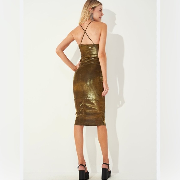 Colcci metallic cut out bodycon midi dress nwot - Picture 6 of 8
